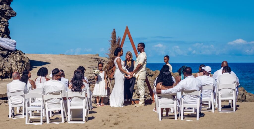 Jaquetta & Kodjo's vow renewal ceremony at Puerto Hermina beach in Puerto Rico.